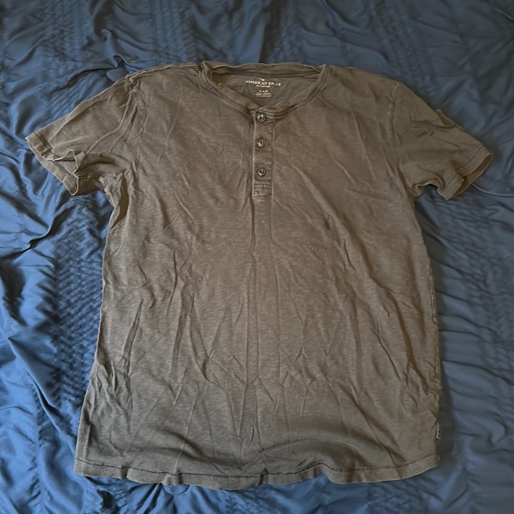 Mens Grey Quarter-Button T-Shirt by American Eagle